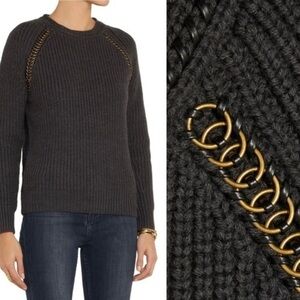 Tory Burch Trudy Embellished Wool Sweater, Charcoal Grey, size S